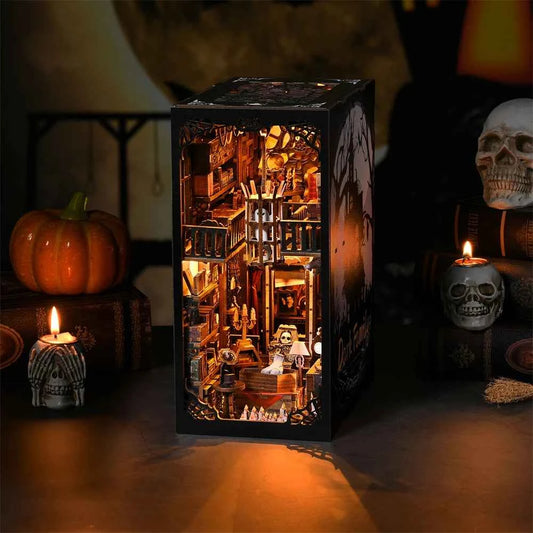 Book Nook Kit Dark Family DIY Wooden Puzzle Gothic style Halloween Bookshelf Dollhouse Model Bookend Building Home Decoration