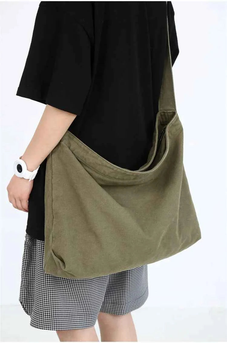 Simple Shoulder Bags Men Solid Cleanfit Unisex Bolsos Vintage Thicken Autumn Japanese Harajuku Canvas Large Capacity Handbags