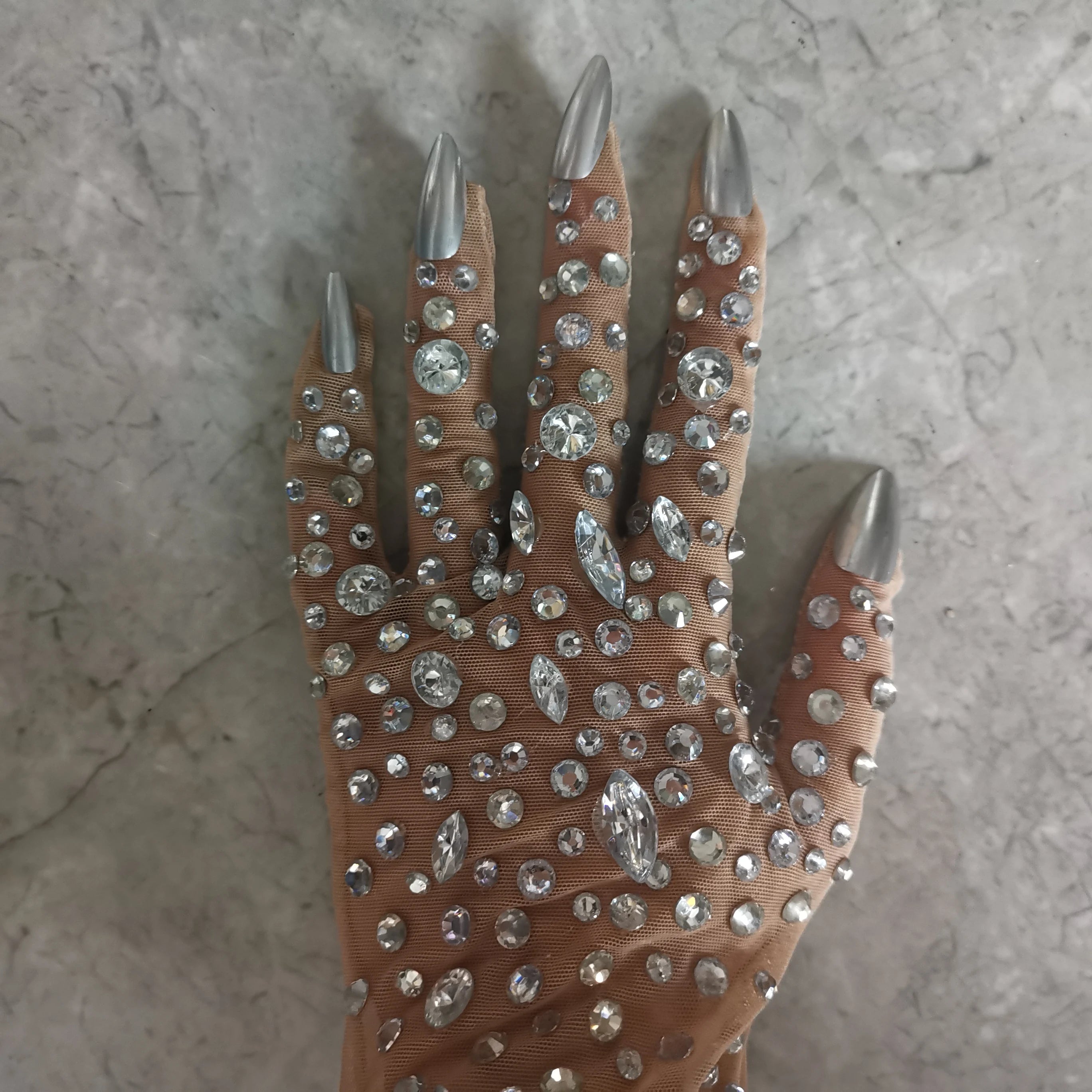 Women's Rhinestone Mesh Opera Gloves - Sparkling Crystal Long Stretch