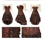 Brown Pirate Dress Plus Size Faxu Leather Steampunk Corset Dress with Shoulder Off Blouse Cosplay Pirate Costume for Women SS69