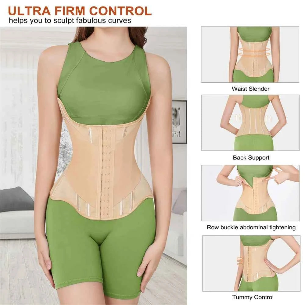 MiiOW U-shaped Waist Trainer Corset Women Buttoned Shapers Breast Lifted Waist Trainer Steel Bone Slimming Breathable Shapewear
