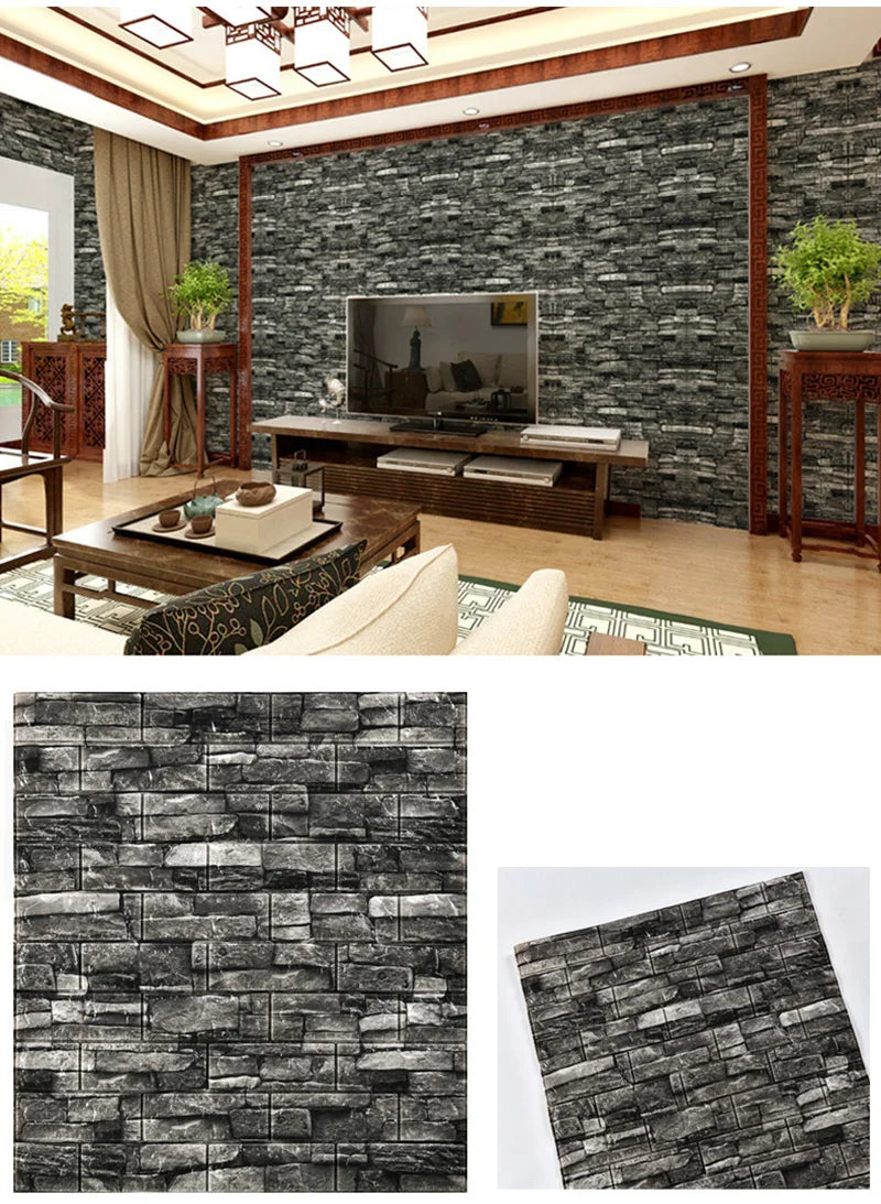 3D Foam Brick Wall Stickers, Waterproof Peel & Stick Panels 70x77cm