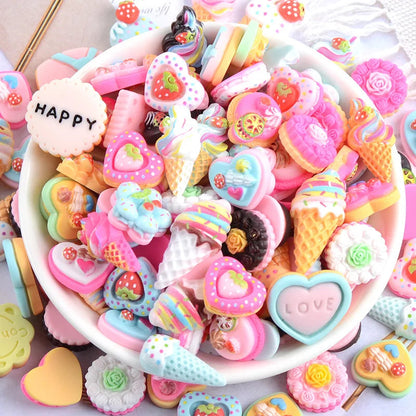 20 Pcs Candy Cake Material Kit 3D Resin Flat Cabochons Embellishment Apple Diy Wedding Hairpin Accessories Scrapbook Craft G10 SS69