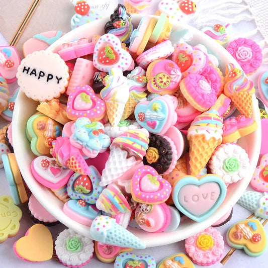 20 Pcs Candy Cake Material Kit 3D Resin Flat Cabochons Embellishment Apple Diy Wedding Hairpin Accessories Scrapbook Craft G10 SS69