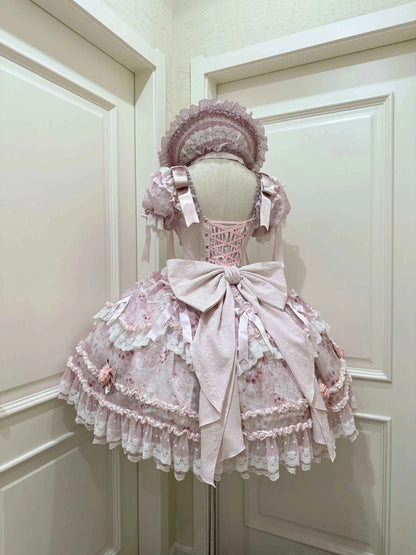 Original Heavy Birthday Party Lolita Puffy Dress Sweet Girls Back Big Bow Tail Vintage High-end Women's Elegant OP Dress