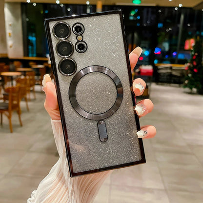 For Magsafe Plating Gradient Glitter Shockproof Phone Case For Samsung S25 S24 S23 S22 S21 S20 Ultra Plus FE Soft Bumper Cover SS69 8.69 For Samsung S24Ultra / Black