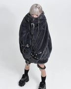 Lautaro Autumn Winter Thick Warm Faux Fur Coat Women with Hood Zipper Luxury Japanese Style Punk Harajuku Fluffy Jacket 2026