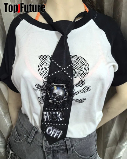 Women Men Y2K Girl Boy Gothic Harajuku Punk Steampunk Pre-Tied Ties Skeleton Necktie Accessories Halloween Cosplay Tie Choker SS69