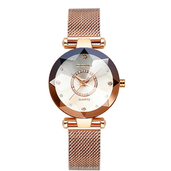 SENO Ocean Star Women Crystal Watch 2024 Top Brand Luxury Rose Gold Women Bracelet Watch for Ladies Wrist Watch Relogio Feminino SS69