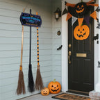 Halloween Broom Parking Sign with 3pcs Wooden Witches Brooms Halloween Decorations Outdoor Wooden Warning Sign for Front Porch Wall Decor Home Office Indoor