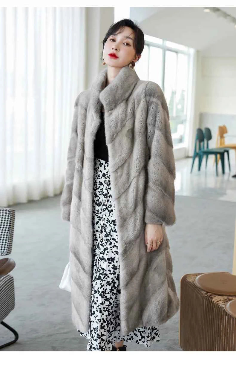 HDHOHR 2025 100% Real Mink Fur Coat Women Long High Quality Natural Mink Fur Jackets Winter Thick Warm Luxury Female Fur Parkers