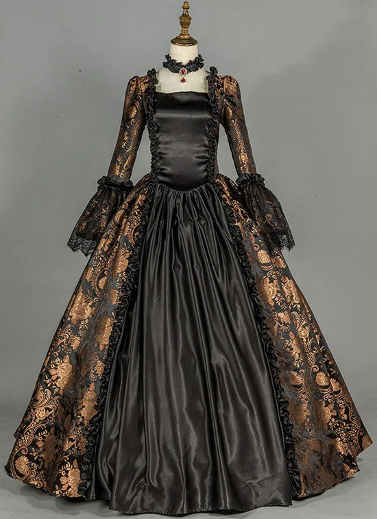 Victorian Masquerade Dresses for Women, Renaissance Dress, 18th Century, Baroque Rococo Marie Antoinette, Historical Clothing SS69 171.69 Black Brocade / XXXL