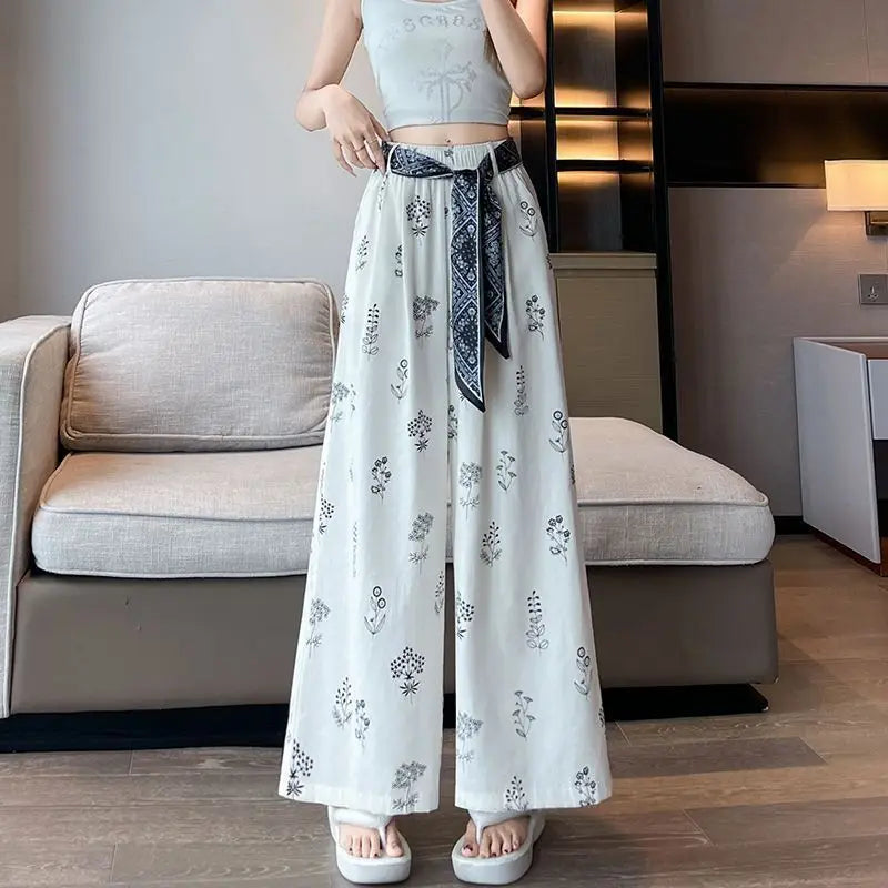 Women's Floral Print Wide Leg Pants - High Waist Casual Trousers