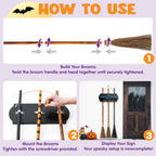 Halloween Broom Parking Sign with 3pcs Wooden Witches Brooms Halloween Decorations Outdoor Wooden Warning Sign for Front Porch Wall Decor Home Office Indoor