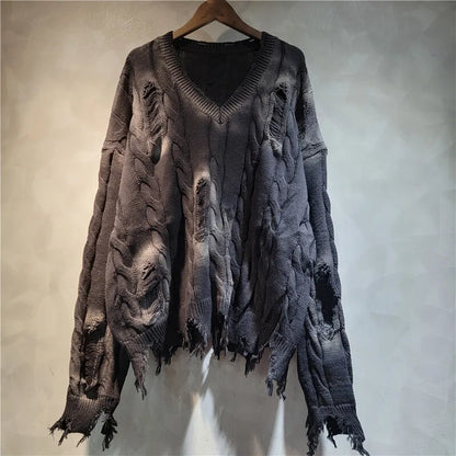 WTHT Women's Vintage Gradient Knitted Sweater O-Neck Long Sleeve Pullover