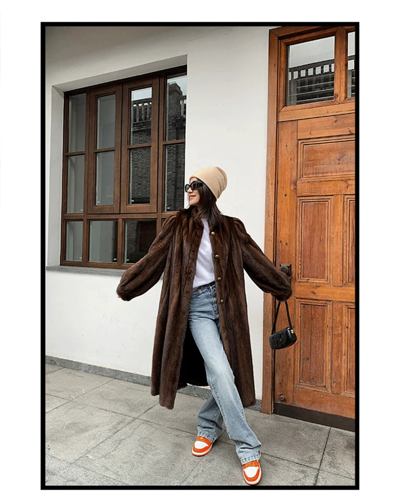 Lautaro Women's Long Faux Mink Fur Coat - Thick Warm Winter Overcoat