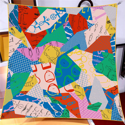 90cm Classic Checkered Horse Brand Square Scarf Women Twill Silk Scarf Shawl Hijab Luxury Bandana Foulard Neckerchief Head Scarf SS69 12.69 2390-21-25