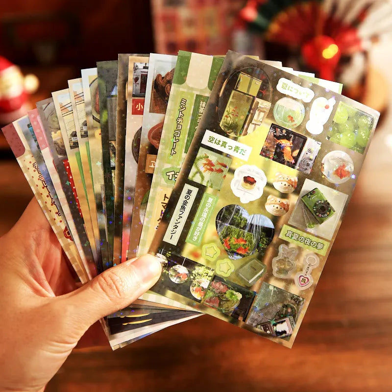 30sheets Kawaii Japanese Showa style cuisine glitter film die-cutting sticker book DIY handmade scrapbook aesthetic stationery SS69
