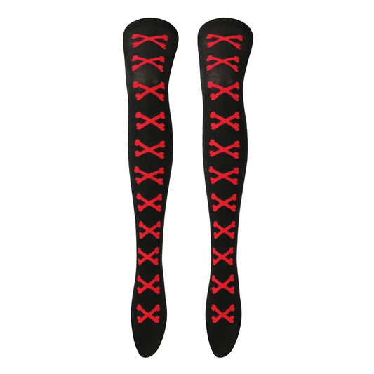SS69 Women's Bone Print Thigh High Socks - Cotton Blend Cosplay Stockings