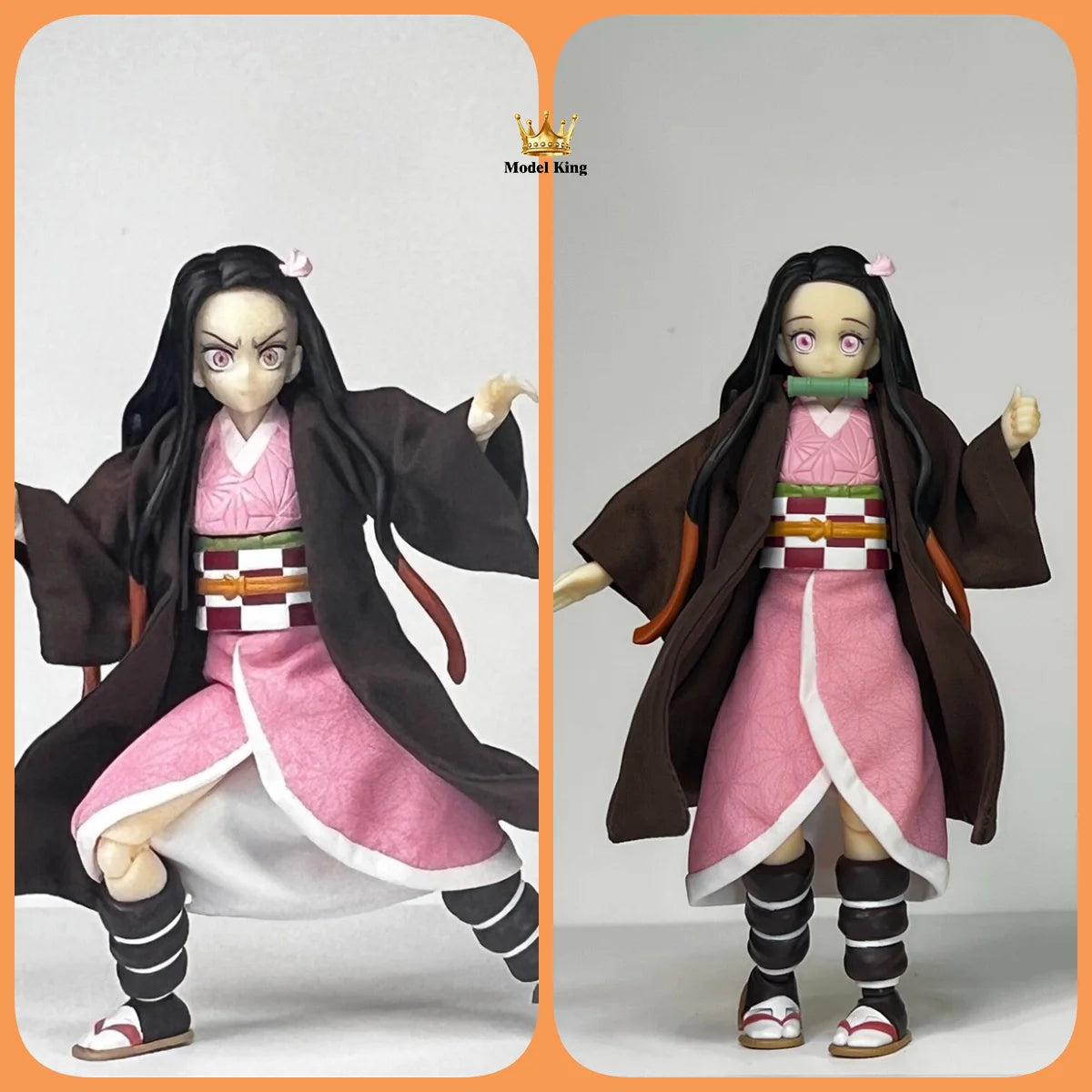 Handmade 1/12 Classic Anime Character Kamado Nezuko Coffee Colored Kimono Pink Skirt Set Fit shf Action Figures Body Model SS69