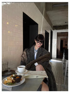 Mauroicardi Autumn Winter Oversized Extra Long Warm Thick Gray Wool & Blends Coat Women Loose Casual Fluffy Korean Fashion 2024