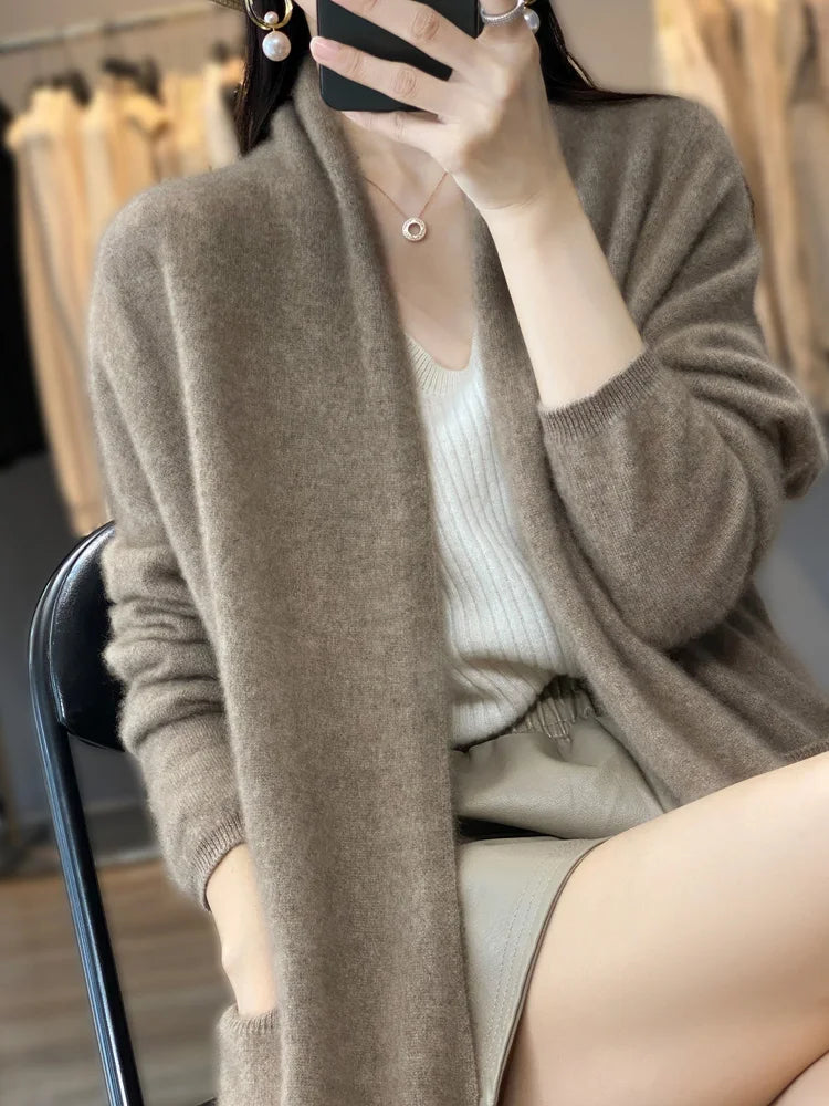 Merino Wool V-Neck Cardigan - Women's Loose Knit Sweater