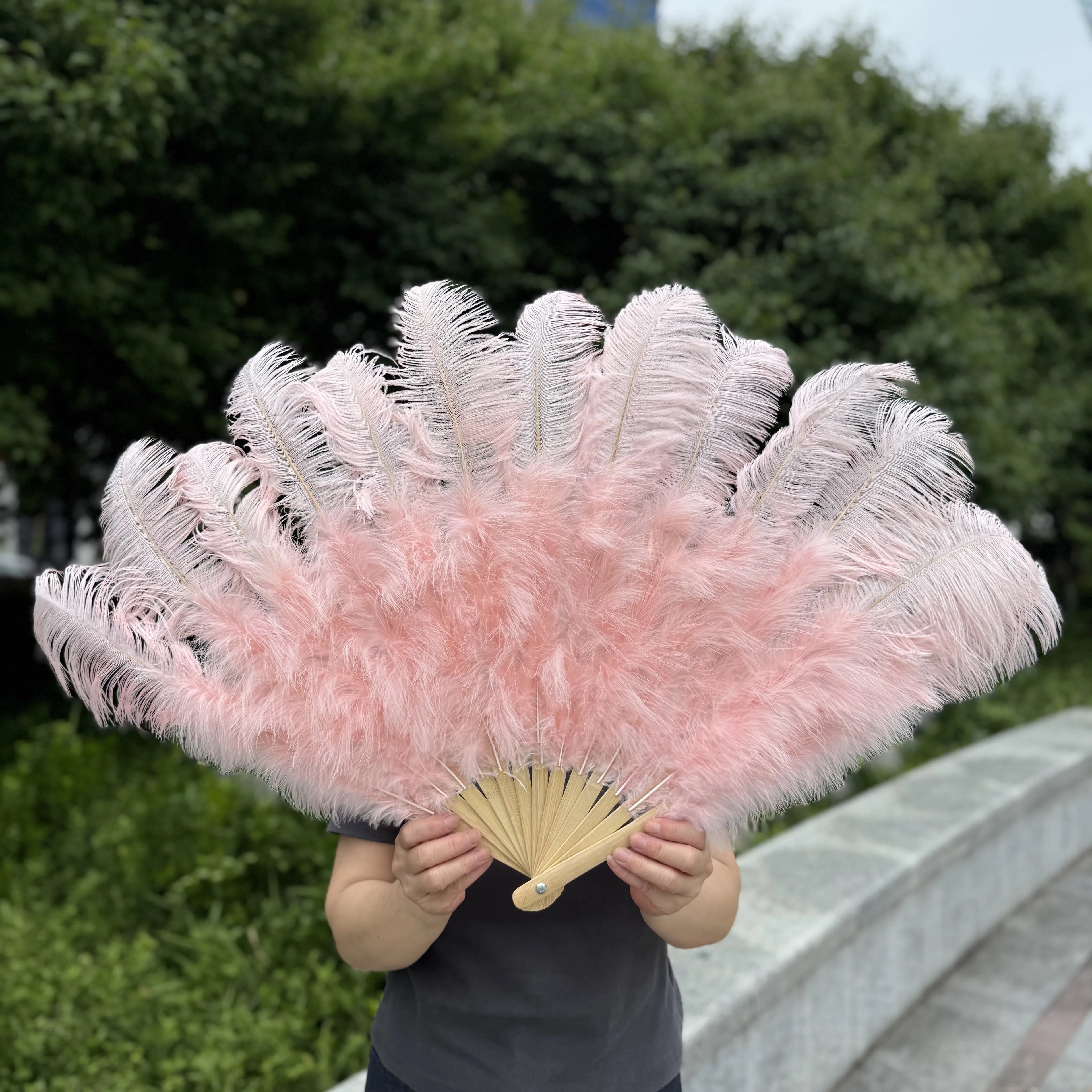 Large Ostrich Feather Fan 130cm - Carnival & Stage Performance
