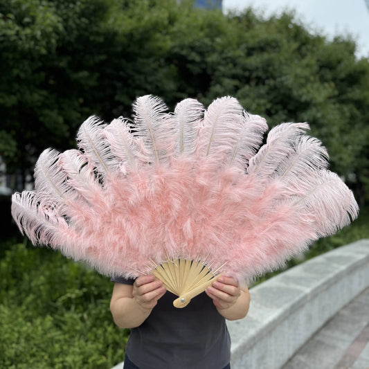 Handheld Big White Ostrich Feather Fan 100CM 130CM Feathers for Carnival Stage Performance Belly Dance 13 Bone Crafts Fan