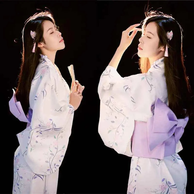 Fashion National Trends Women Sexy Kimono Yukata Dress With Obi Novelty Evening Dress Japanese Cosplay Costume Floral One Size