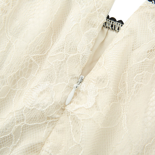 Xingqing 2024 Sweet Fairy Grunge Lace A Line Dresses Summer Women Patchwork Puff Sleeve Kawaii Dress 2000s Aesthetic Outfits SS69