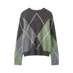 HH 2026 Spring Sweater For Women Elegant Fashion Diamond Plaid Knitted Pullover Sweater Loose Oversized High Street Lady Tops