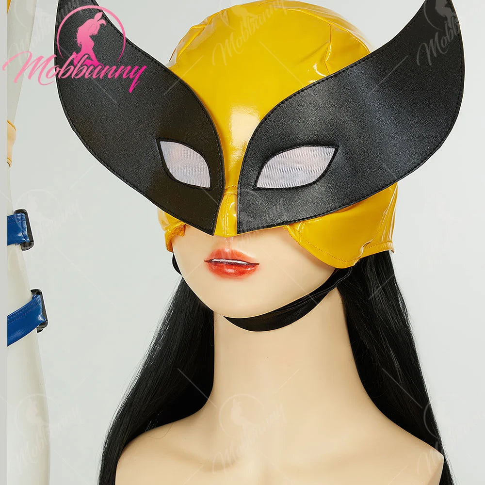 MOBBUNNY Women's PU Leather Bodysuit Cosplay Costume Set with Hat & Gloves
