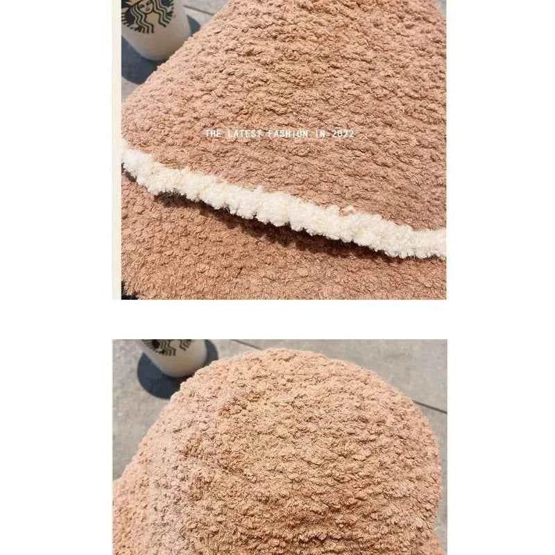 Winter contrasting warm fisherman hat ins ear protection bucket hat with fleece autumn and winter knitted hat