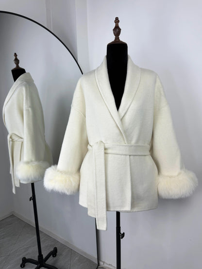 TARUXY Fox Fur Woolen Coats Women's Short Coat Office Lady Removable Elegant Double-sided Wool Overcoat 2025 New Cardigan Jacket
