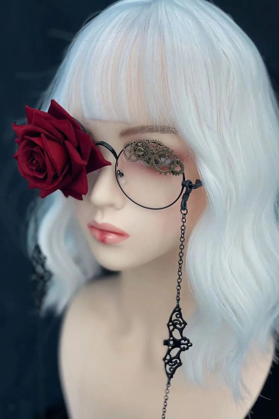 Japanese Original Punk Red Rose Gear Lolita Glasses New Fashion JK Streetwear Student Cosplay Masks Men Women Telegant Glasses SS69 25.69 Glasses with Rose