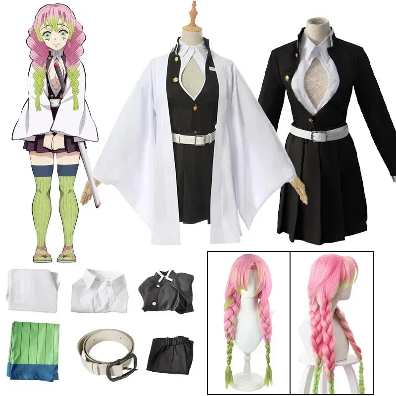 Anime Kanroji Mitsuri Cosplay Costume Kimono Haori Dress Wig Clothes Halloween Costume for Adult Children SS69