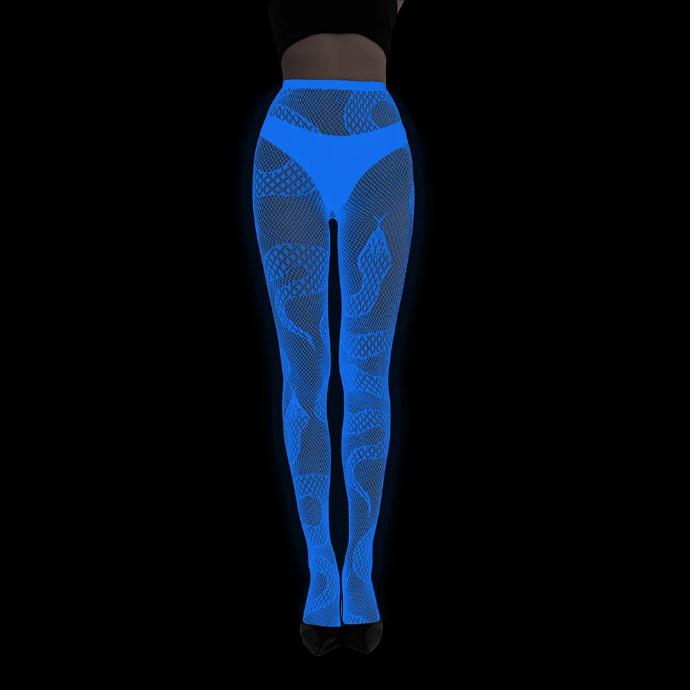 Women Glow in The Dark Fishnet Tight Rose Pattern Fishnet Tights Luminous Fishnet Halloween Party Festive Dress Up SS69