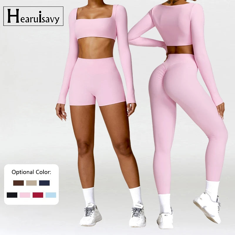 2PCS Yoga Suit Sports Set Women Quick-Drying Gym Set Women Tracksuit Running Workout Long Sleeve Sports Shirt Yoga Clothing SS69