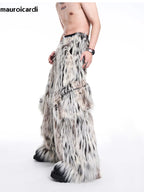 Mauroicardi Men's Faux Fur Wide Leg Pants