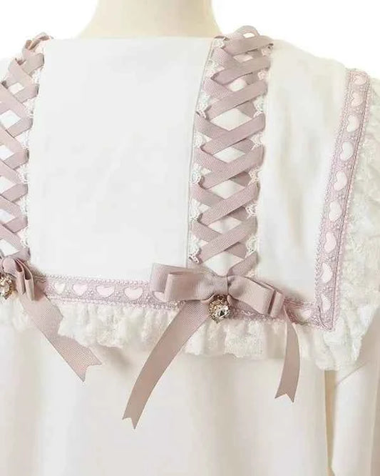 Japanese Liz Mine Mass-Produced Sailor Collar Ribbon Bow Sweet Hoodies Women Autumn Preppy Style Y2K Cute Oversized Sweatshirt