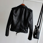 Women's PU Leather Motorcycle Jacket - Slim Fit, Turn-Down Collar