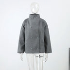 Fashion Short Woolen Coat For Women Stand Collar Full Sleeve Loose Zipper Jacket Female 2025 Spring Autumn Solid Lady Outwear
