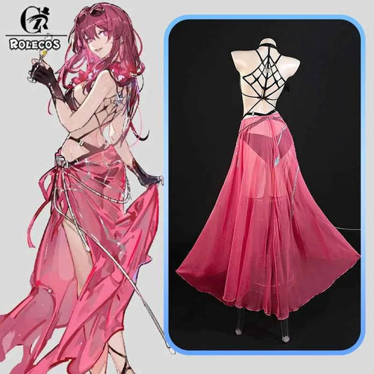 ROLECOS Original Honkai Star Rail Fanart Kafka Summer Swimsuit Women Cosplay Costume Sexy Black Pink Women Role Play Swimwear