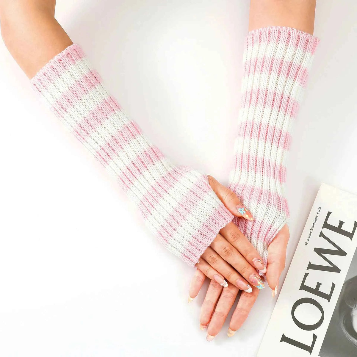 Women's Knitted Fingerless Arm Sleeves Gothic Style Striped Winter Long Arm Warmers Girls Harajuku Y2K Fashion Wrist Gloves