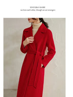 SENTUBILA Women's 100% Wool Long Wrap Coat with Belted Waist
