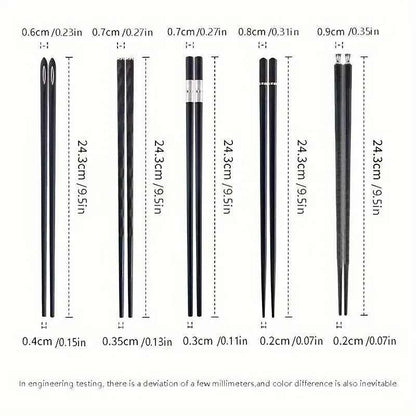5-Pair Set Black Alloy Chopsticks - Durable & Dishwasher Safe, Elegant Dining Utensils for Holiday Family Feasts