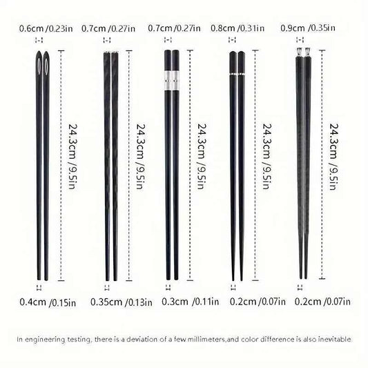 5-Pair Set Black Alloy Chopsticks - Durable & Dishwasher Safe, Elegant Dining Utensils for Holiday Family Feasts