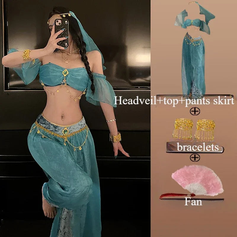 Belly Dance Costume Women's Sexy Arabian Princess Costume Fancy Indian Dance Embroider Bollywoods Jasmine Dress Egyptian Queen