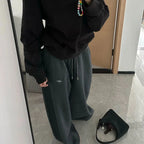 BiggOrange Women's High-Waist Wide-Leg Sweatpants - Black