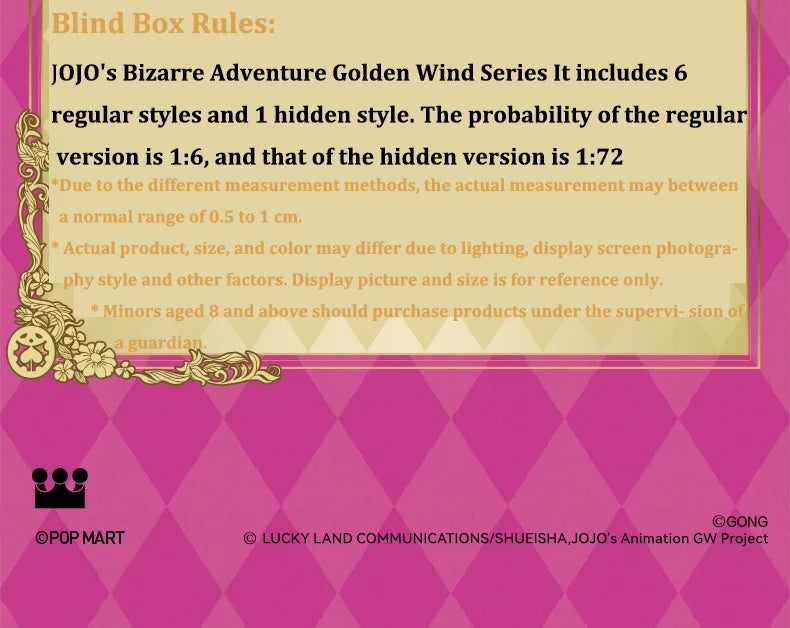 POP MART GONG JOJO's Bizarre Adventure Golden Wind Series Blind Box Mystery Box Toys Ornaments Figurines Desktop Model Dolls